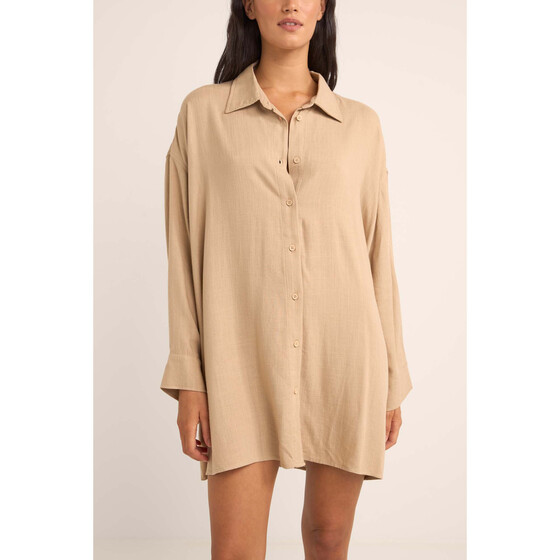 Rhythm Sun Ray Long Sleeve Shirt Dress Sand Damen SU25