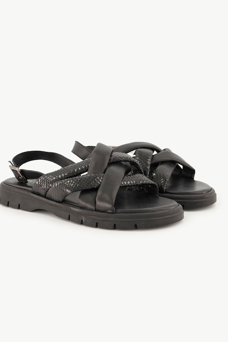 Leder-Sandaletten, Metallic-Optik, Weite H