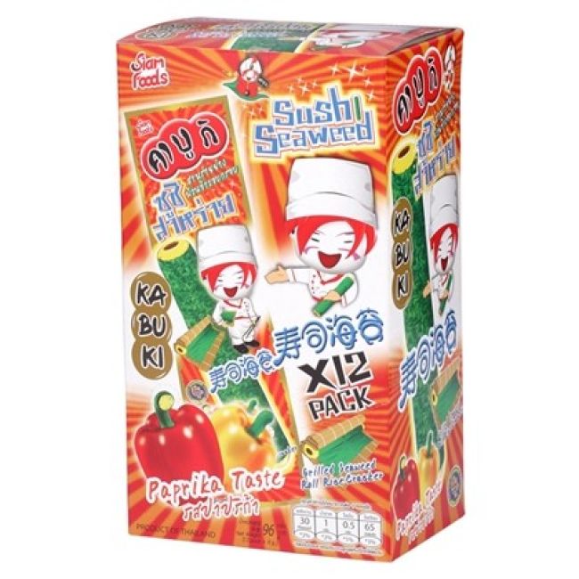 Kabuki Gegrilde Zeewier Roll Rijstcracker Paprika Smaak 12x7g