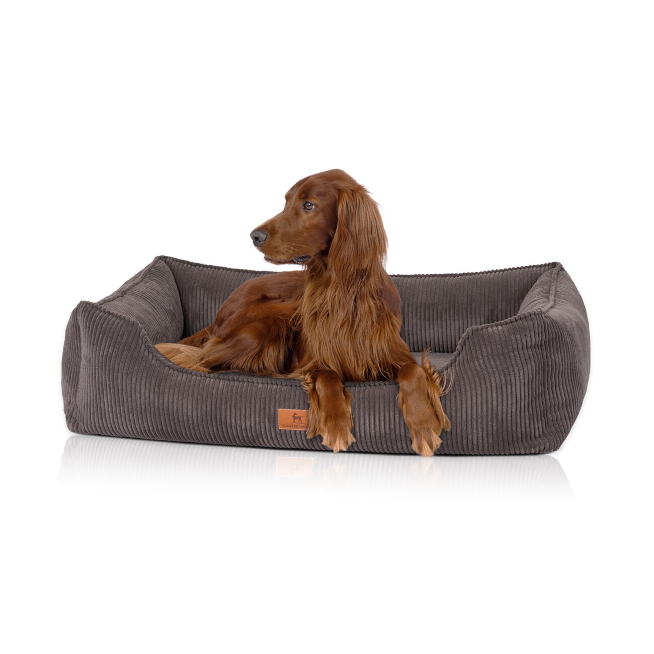 Knuffelwuff orthopädisches Hundebett aus Cord mit Handwebcharakter Nunavut braun/ grau M-L