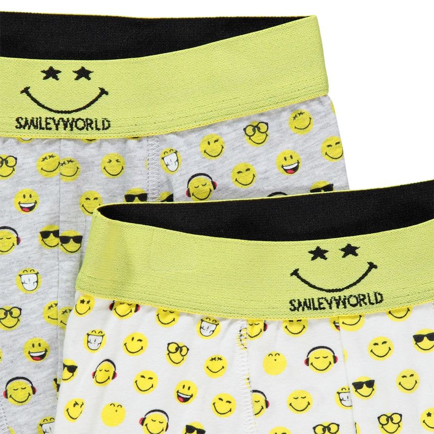Lot de 2 boxers en coton bio imprimés Smiley all-over - Blanc