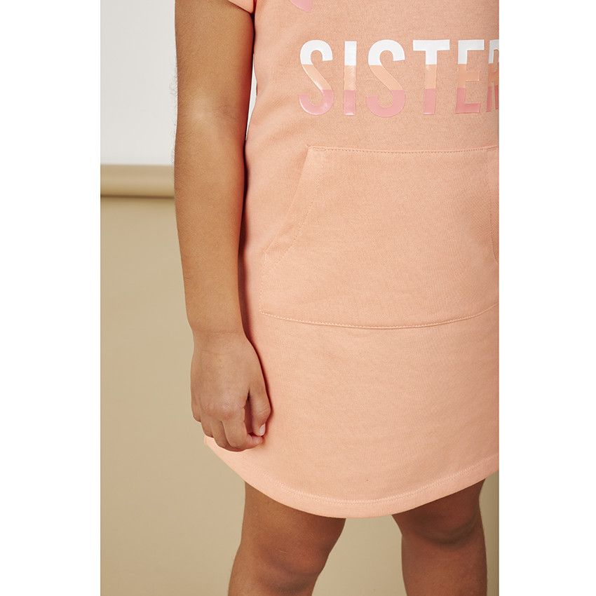 Robe manches courtes à capuche unie esprit sport pour fille - Corail