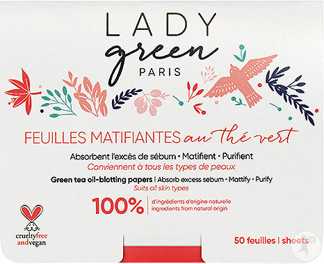 Lady Green Feuilles Matifiantes Au Thé Vert Visage Tous Peaux 50 Pièces