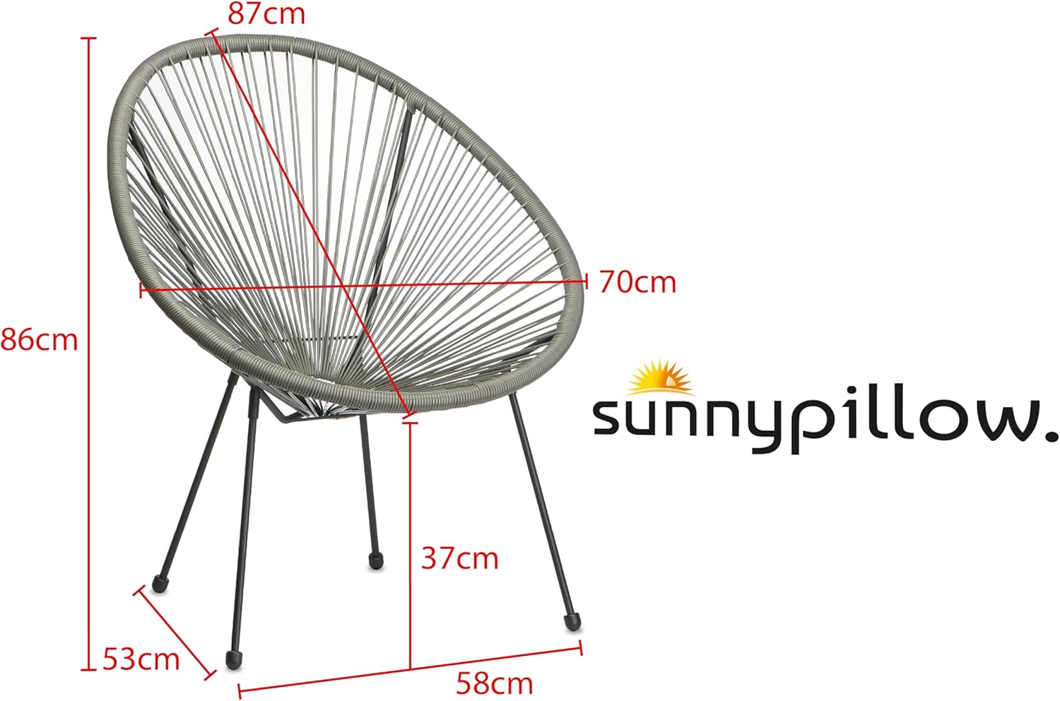 sunnypillow 2er Set Acapulco Gartenstühle - gemütlicher Loungesessel für Wohnzimmer, Terrasse, Garten, Balkon Sessel Stuhl - Korbsessel Gartensessel im Retro Design - Outdoor/Indoor - Grau