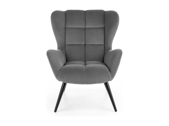 Fauteuil contemporain en velours gris avec pieds noirs en métal Glasgow