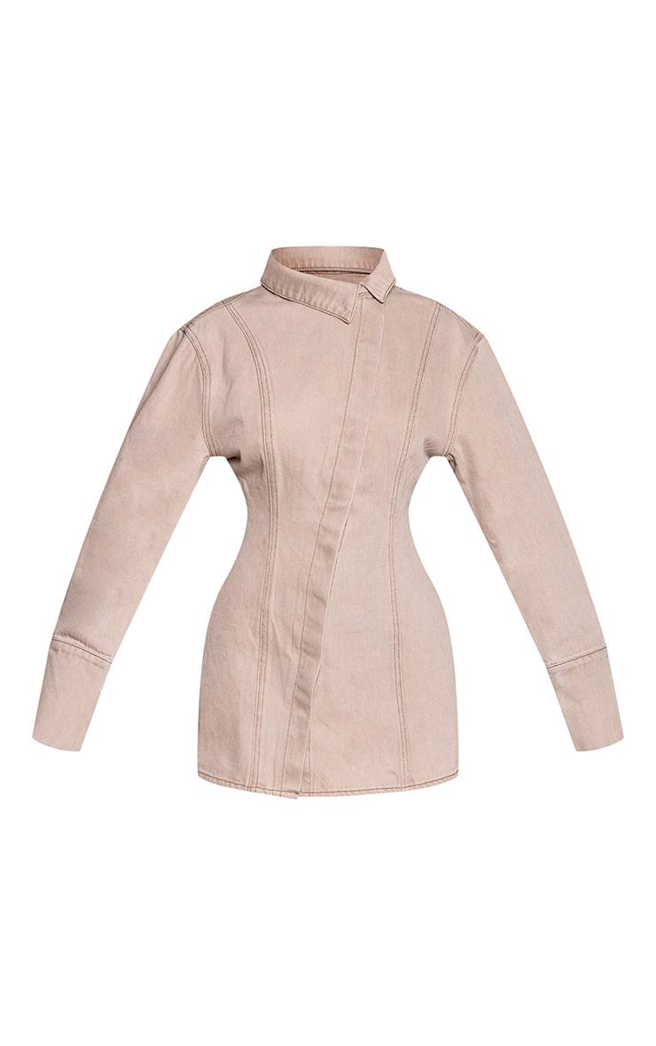 Champignon Robe Mini Droite Asymétrique En Denim À Manches Longues Petite