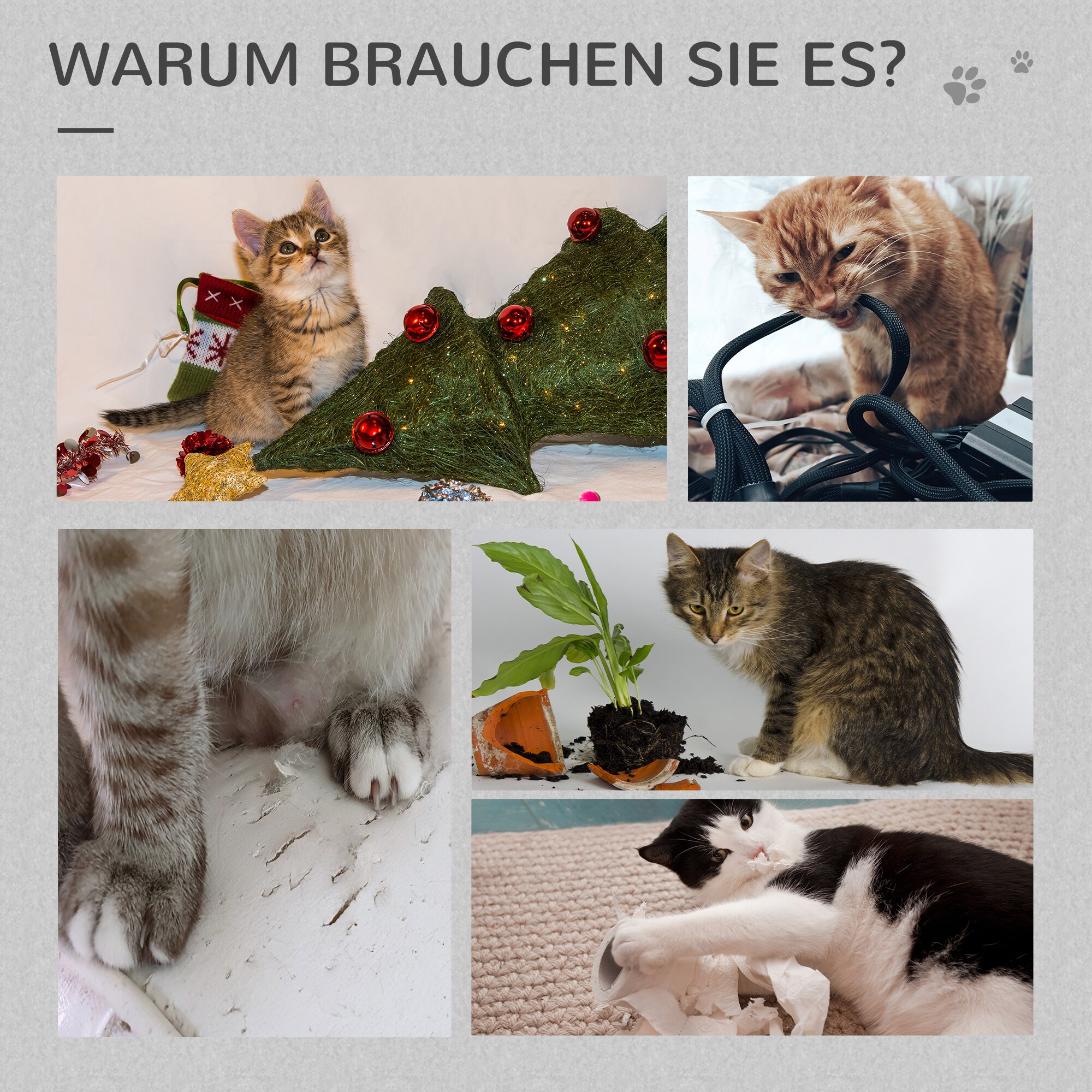 PawHut Kratzbaum mit 5 Ebenen und einer kleinen Höhle grau 48L x 48B x 120H cm