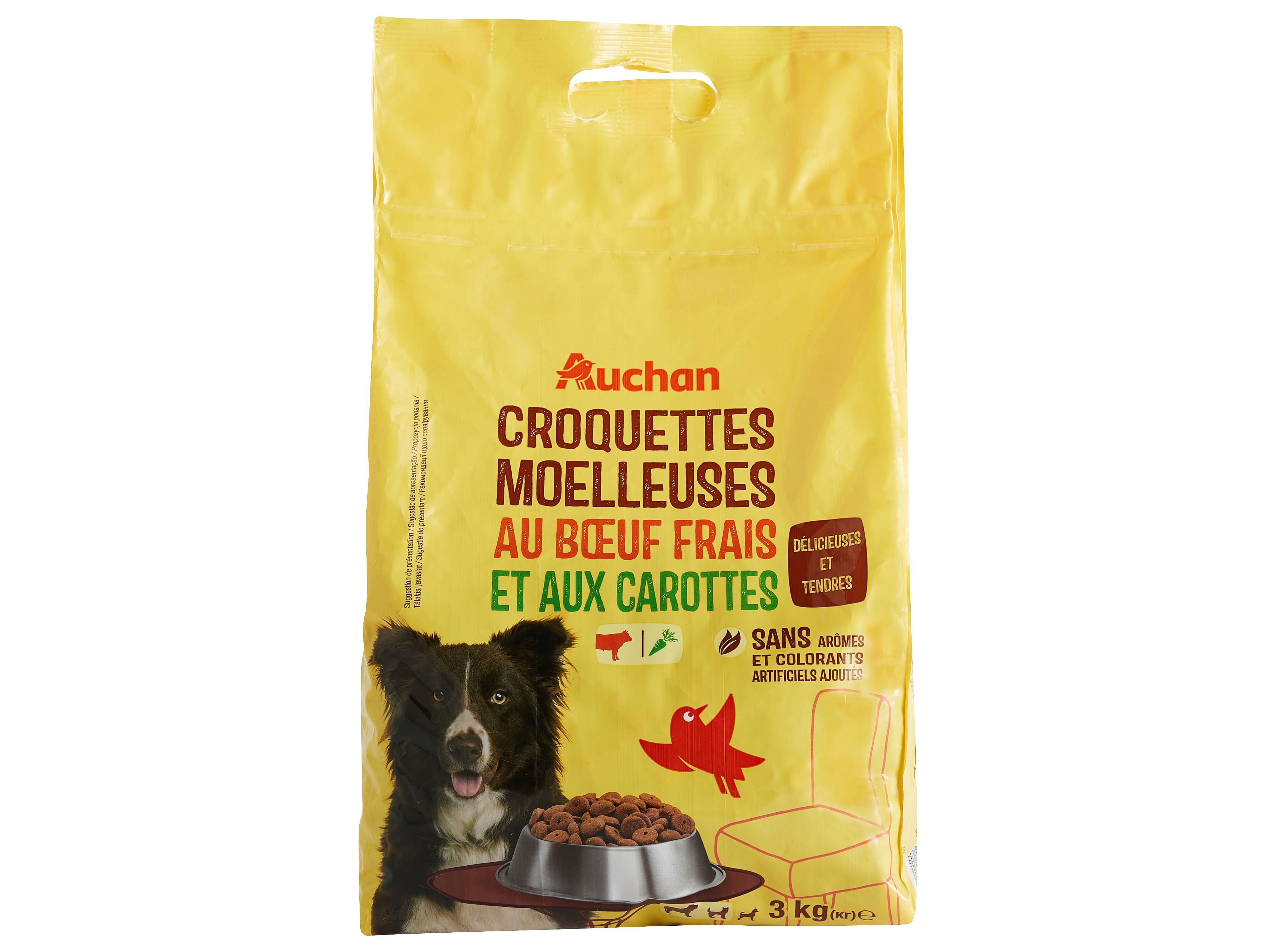RAÇÃO PARA CÃO AUCHAN MOLES RICO EM VACA FRESCA E CENOURA 3KG