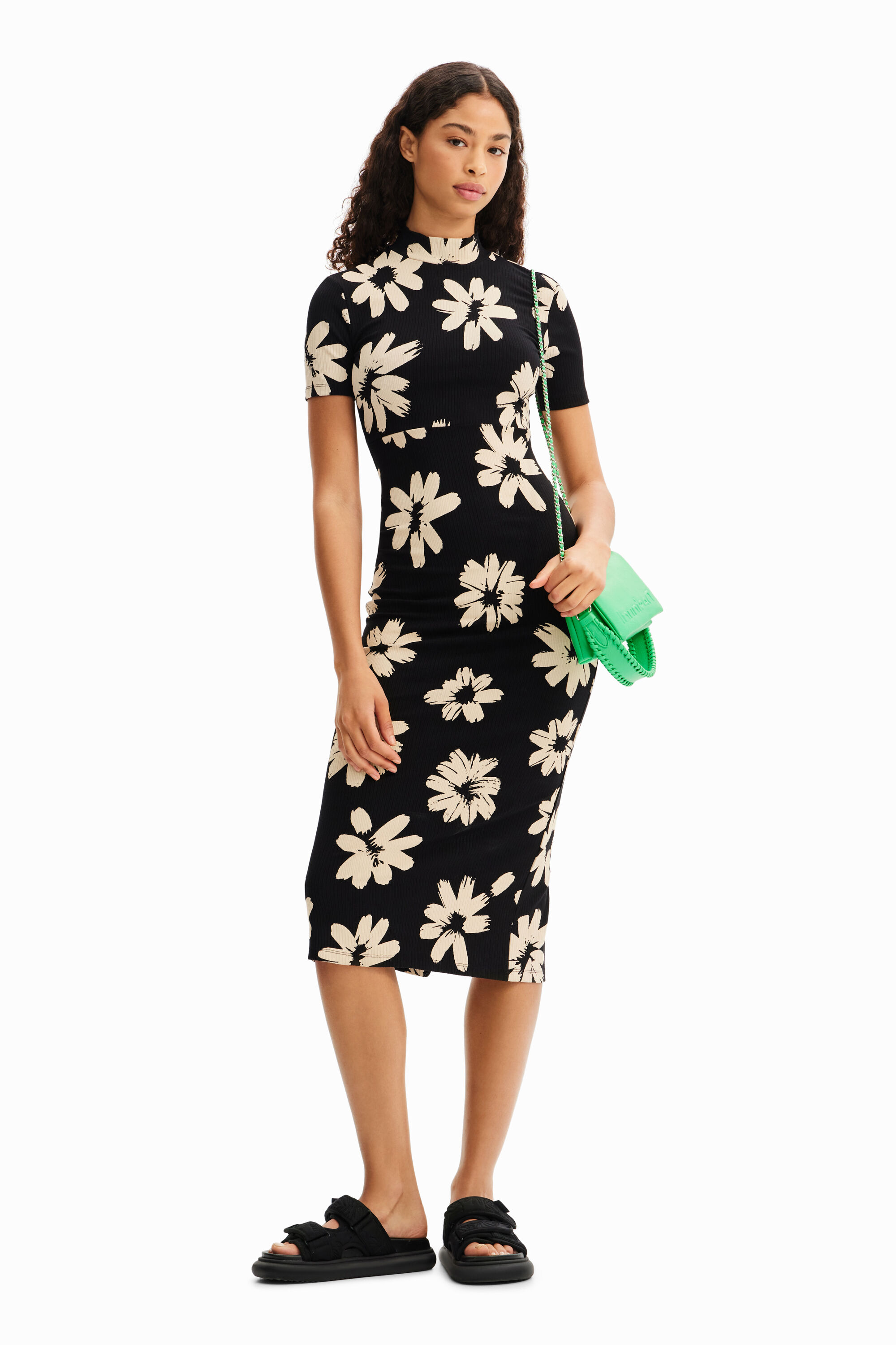 Robe midi ajustée fleurs arty
