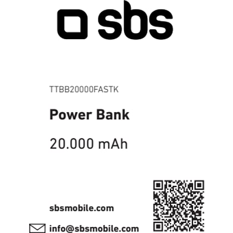 SBS powerbank 20.000 mAh - sort