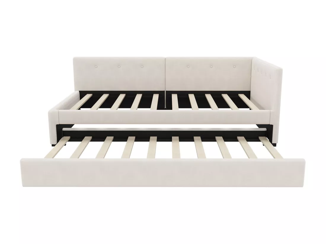 Lit gigogne 140 x 200 cm + 90 x 190 cm avec tête de lit - velours - beige