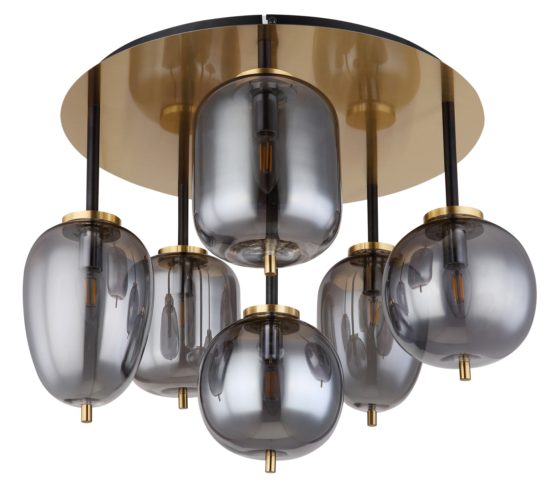 GLOBO Retrofit Deckenlampe Blacky messingfarbig /rauchfarbig 63x63cm H49cm