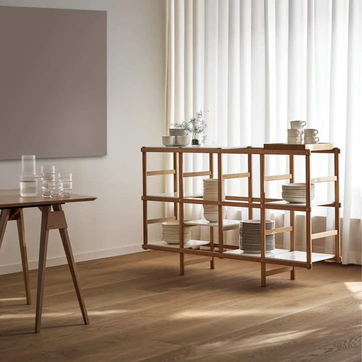 Design House Stockholm - Frame Regal high, 117 x 39 x 132,8 cm, Eiche / weiss