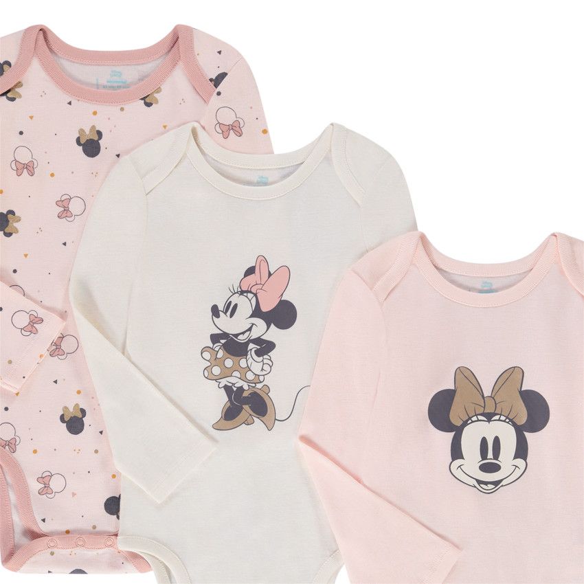 Lot de 3 bodies en jersey imprimé Minnie Disney pour bébé fille - Rose