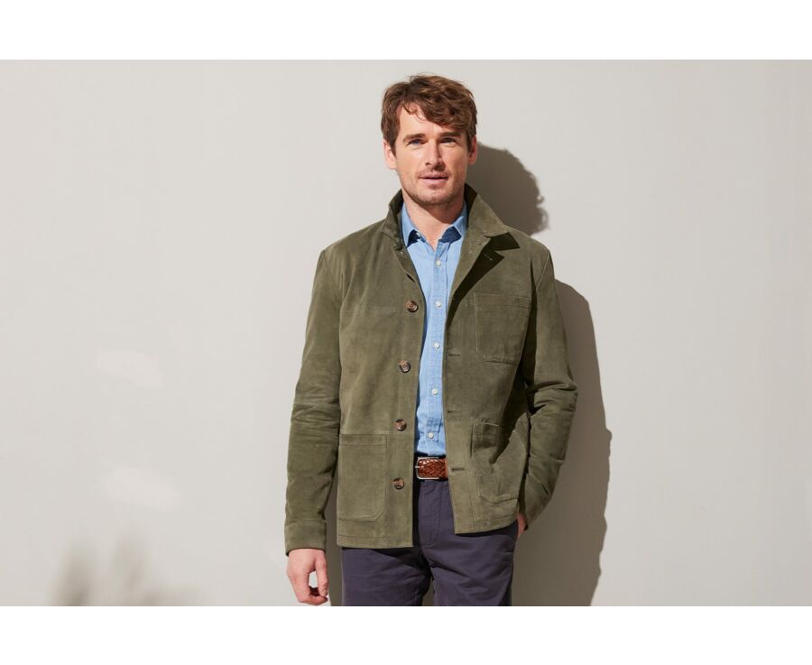 Veste en cuir daim Vert Tilleul - FAUSTIN