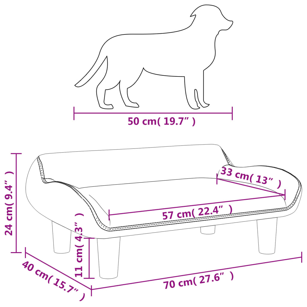 Cama para cães vidaXL em veludo cinza claro, 70x40x24 cm