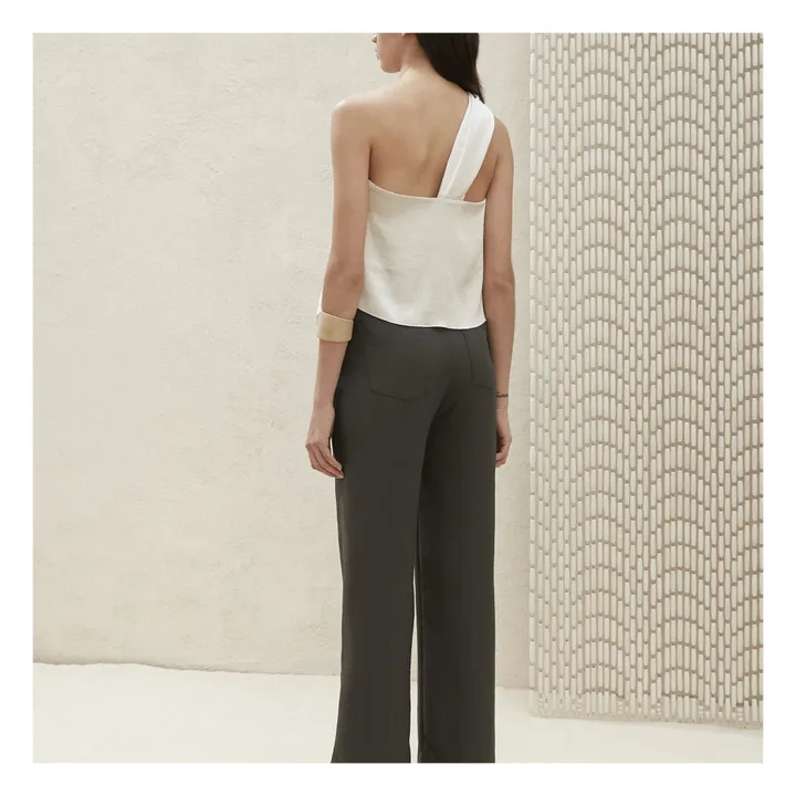 Nanushka Pantalon droit à finition frangée Theo | Vert foncé