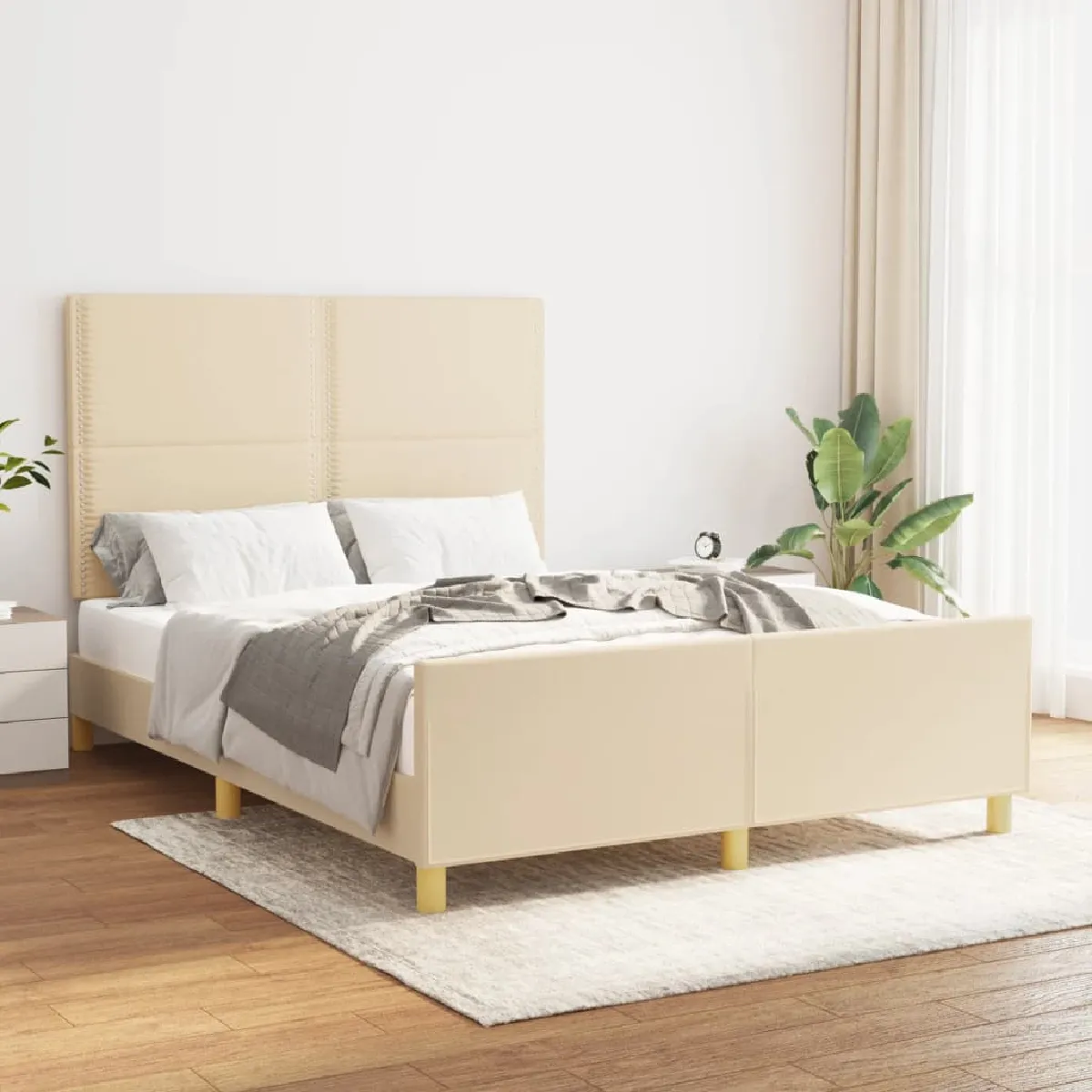 vidaXL Cadre de lit 140x190cm - Tissu Crème