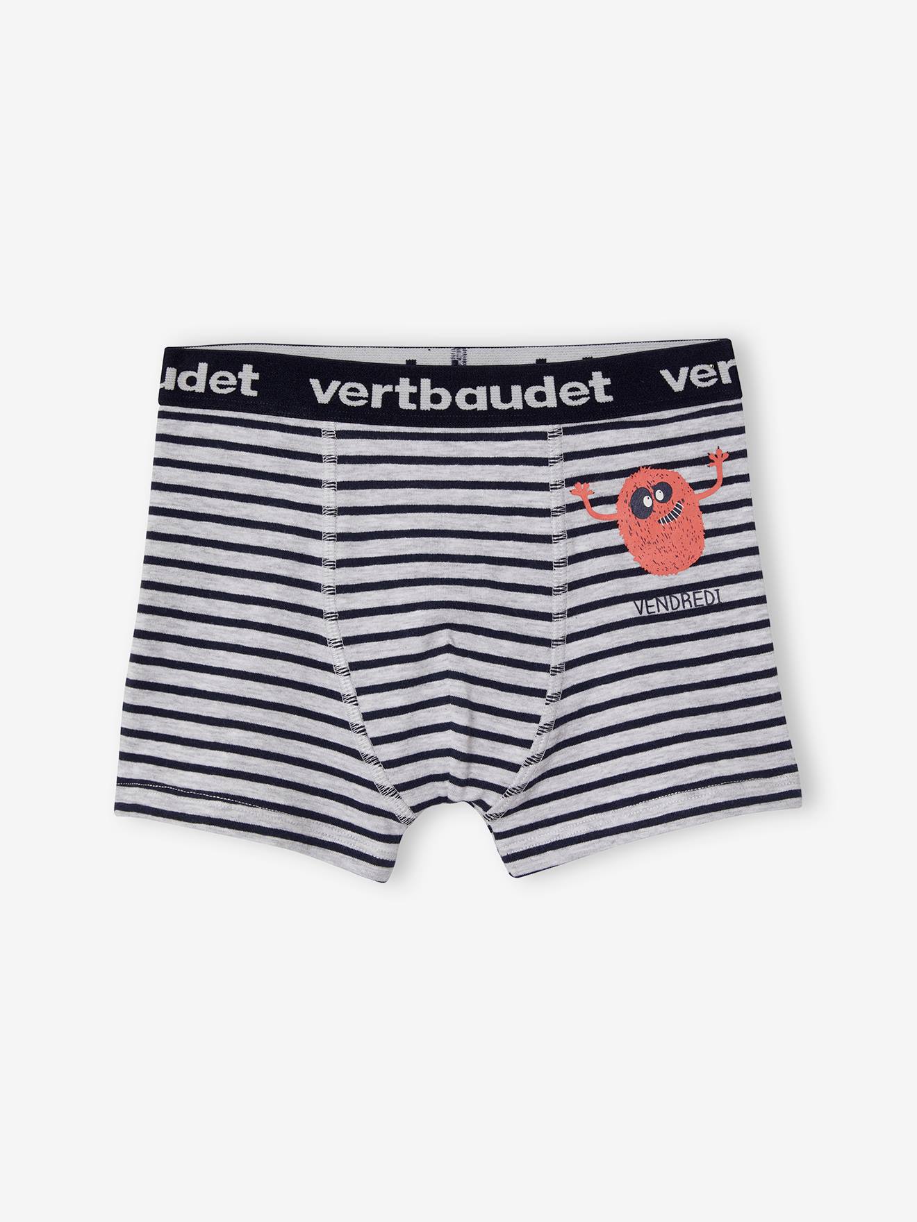 Pacote com 7 cuecas boxer elásticas Monsters Oeko-Tex® para meninos, estampa branca clara.