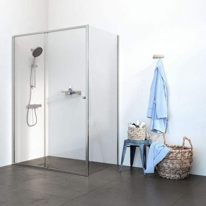 Sealskin Contour Schuifdeur met zijwand 140x90x200 cm, 6 mm helder veiligheidsglas met antikalklaag RVS geborsteld
