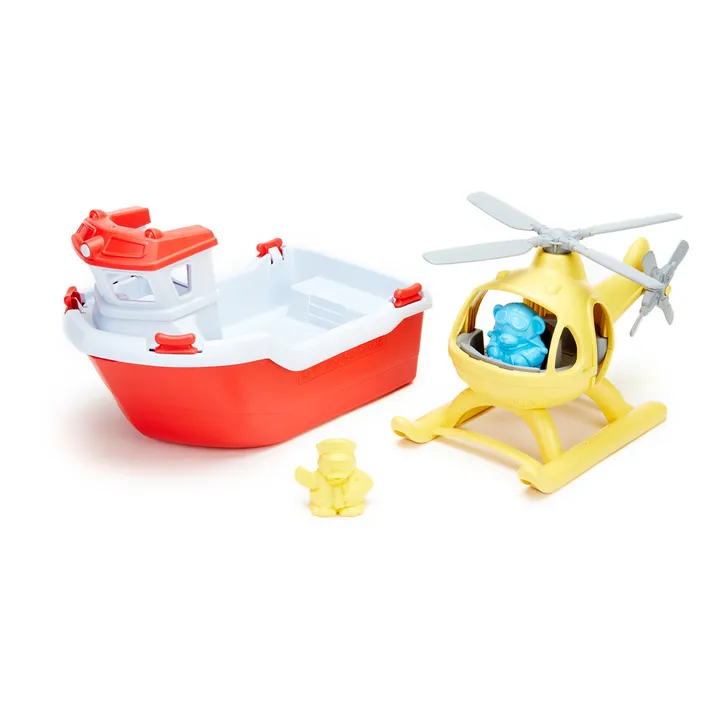 Green Toys Bateau de sauvetage et hélicoptère pour le bain