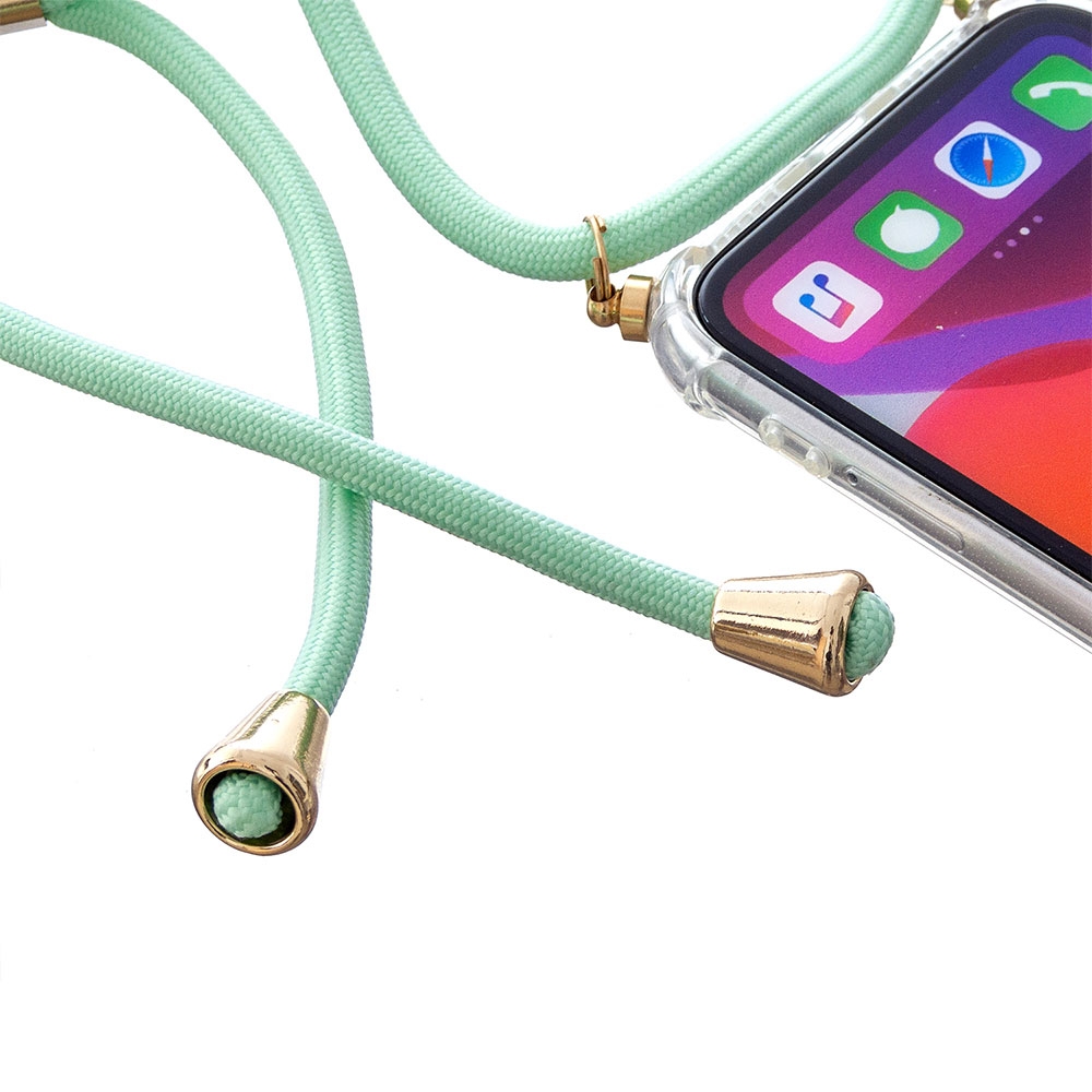 iPhone 11 Necklace Gummi Hülle Air Cushion Fallschutz   Handykette (150cm) - Türkis / Gold
