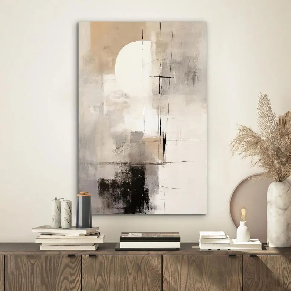 MuchoWow Aluminium Schilderij 40x60cm Abstract Kunst Grijs
