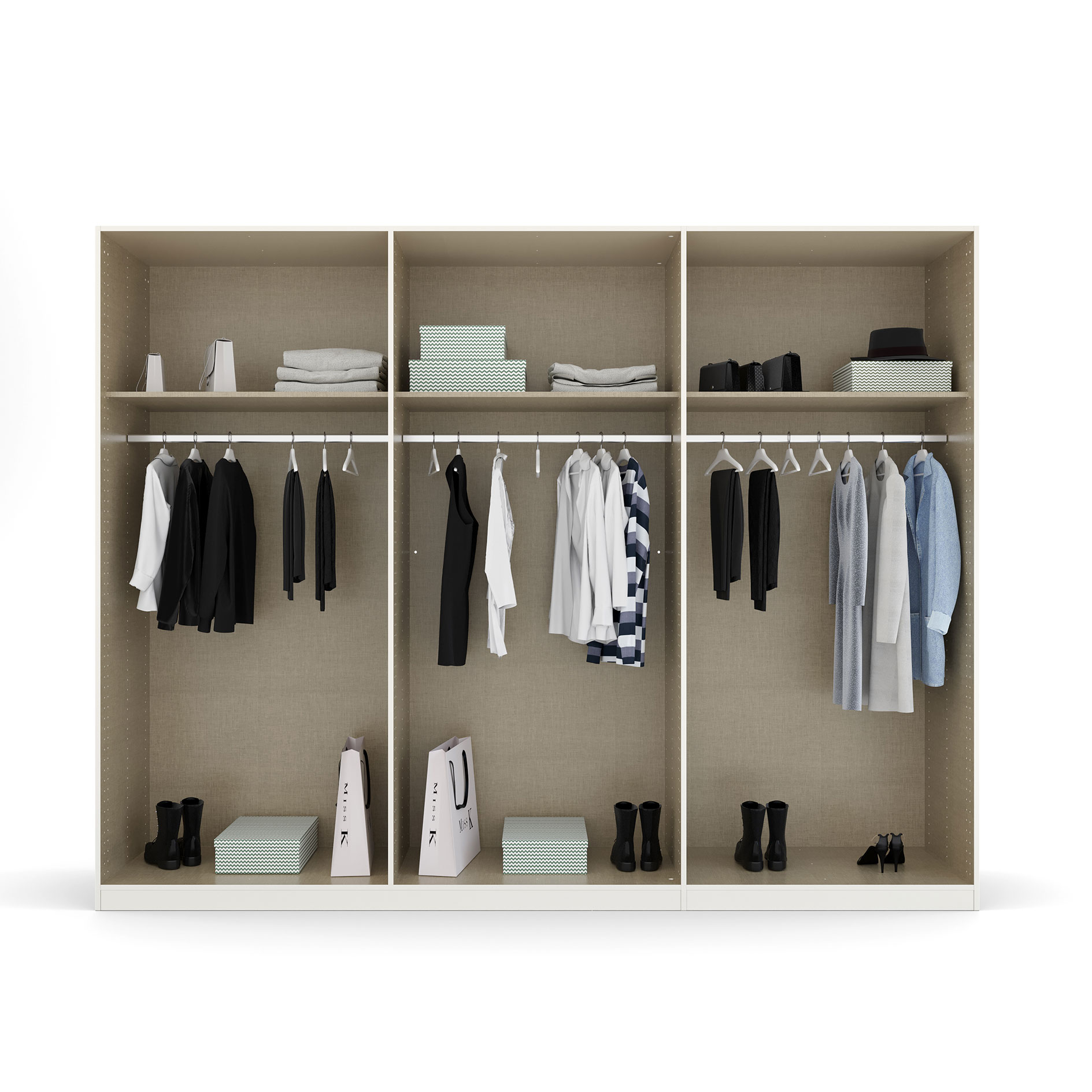 Drehtürenschrank - alpinweiß-Kristallweißglas - 6 Türen - 271 cm