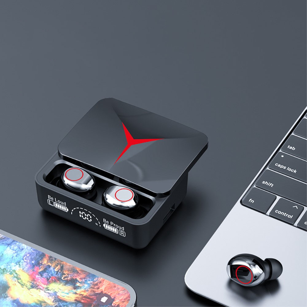 TWS Gaming Bluetooth In-Ear Kopfhörer True Wireless ENC Headset   Ladecase (Powerbank) mit Ladeanzeige (1200mAh) - Schwarz