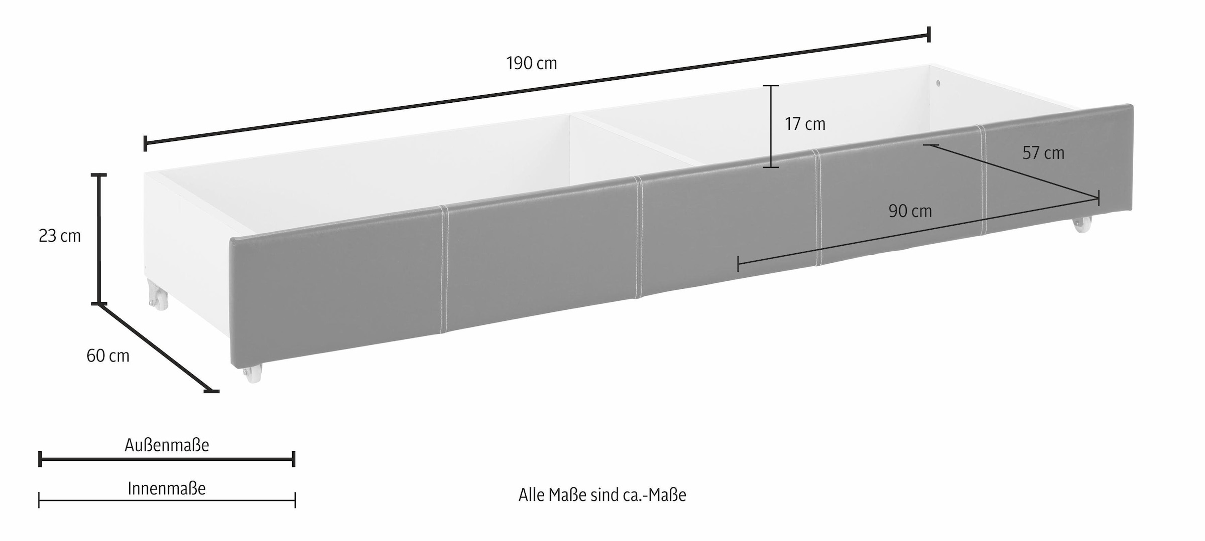 Home affaire Bettschubkasten »Maja« mit zwei Innenfächer Aufteilung, für viel Stauraum, Breite 190 cm