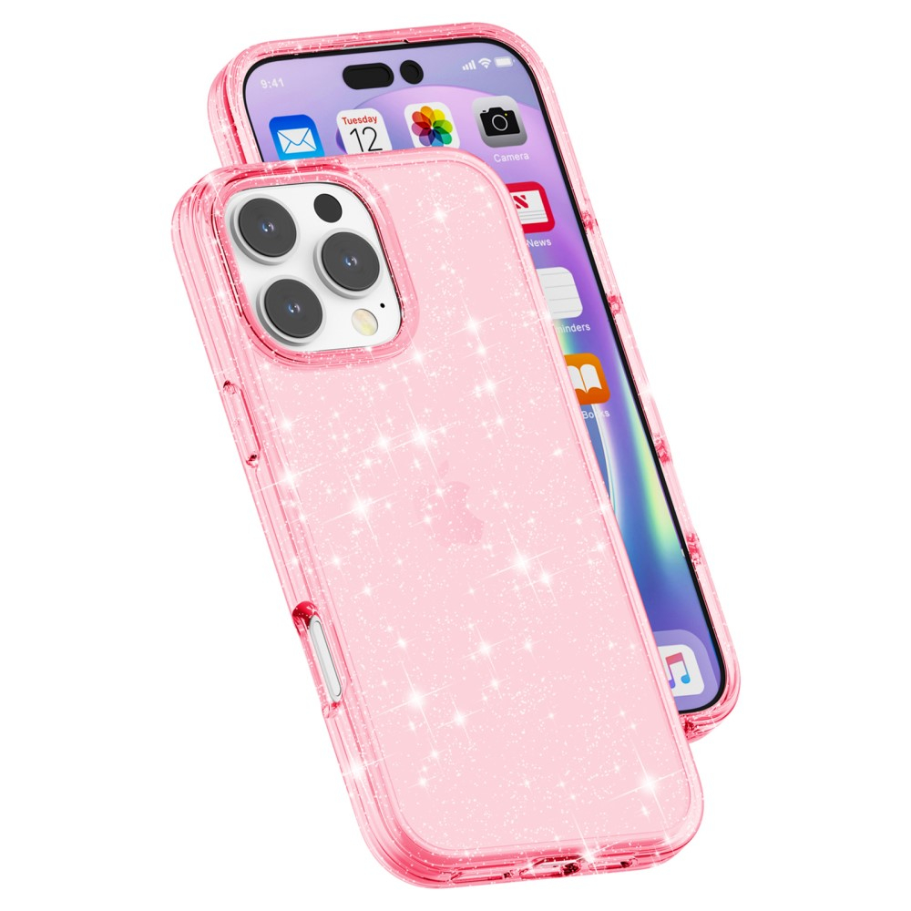 iPhone 16 Pro Max Hybrid Hardcase Schutzhülle im Glitzer Design - Pink / Transparent
