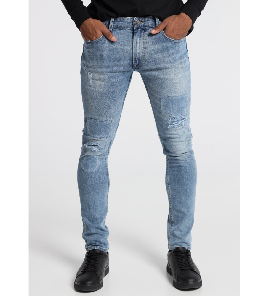 Calça Jeans Six Valves, Tamanho Médio, Azul Claro, Detalhes Danificados | Skinny Azul