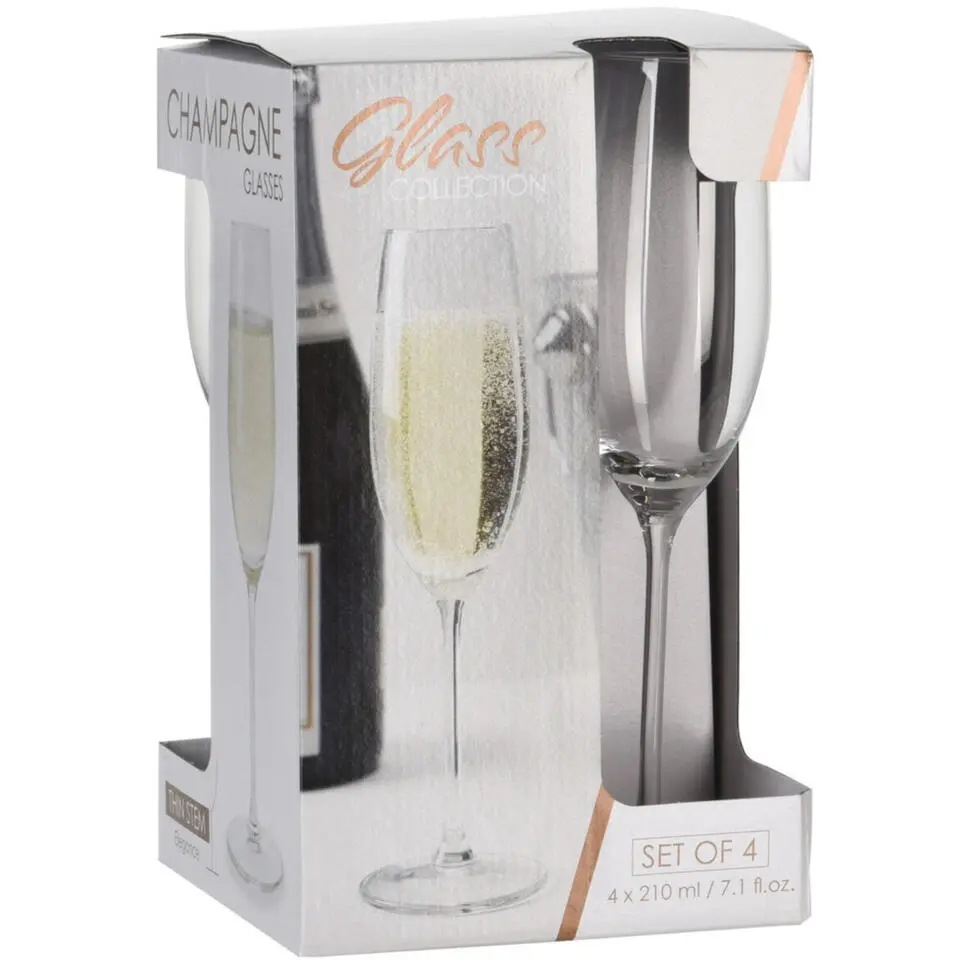 Champagne/Proseccoglazen - 4x - transparant - glas - 210 ml