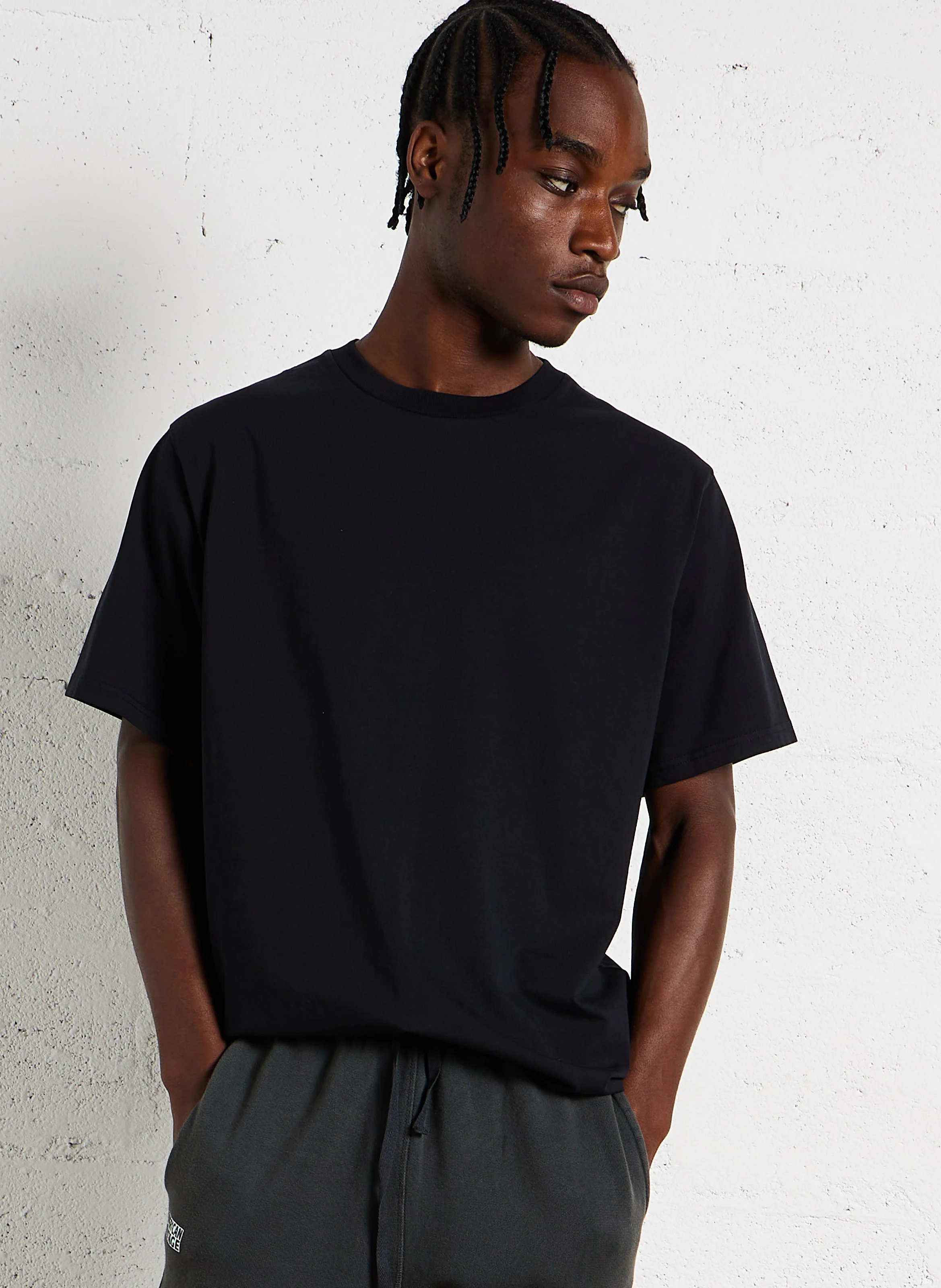 FIZVALLEY - Tee-shirt col rond regular-fit en coton | Noir