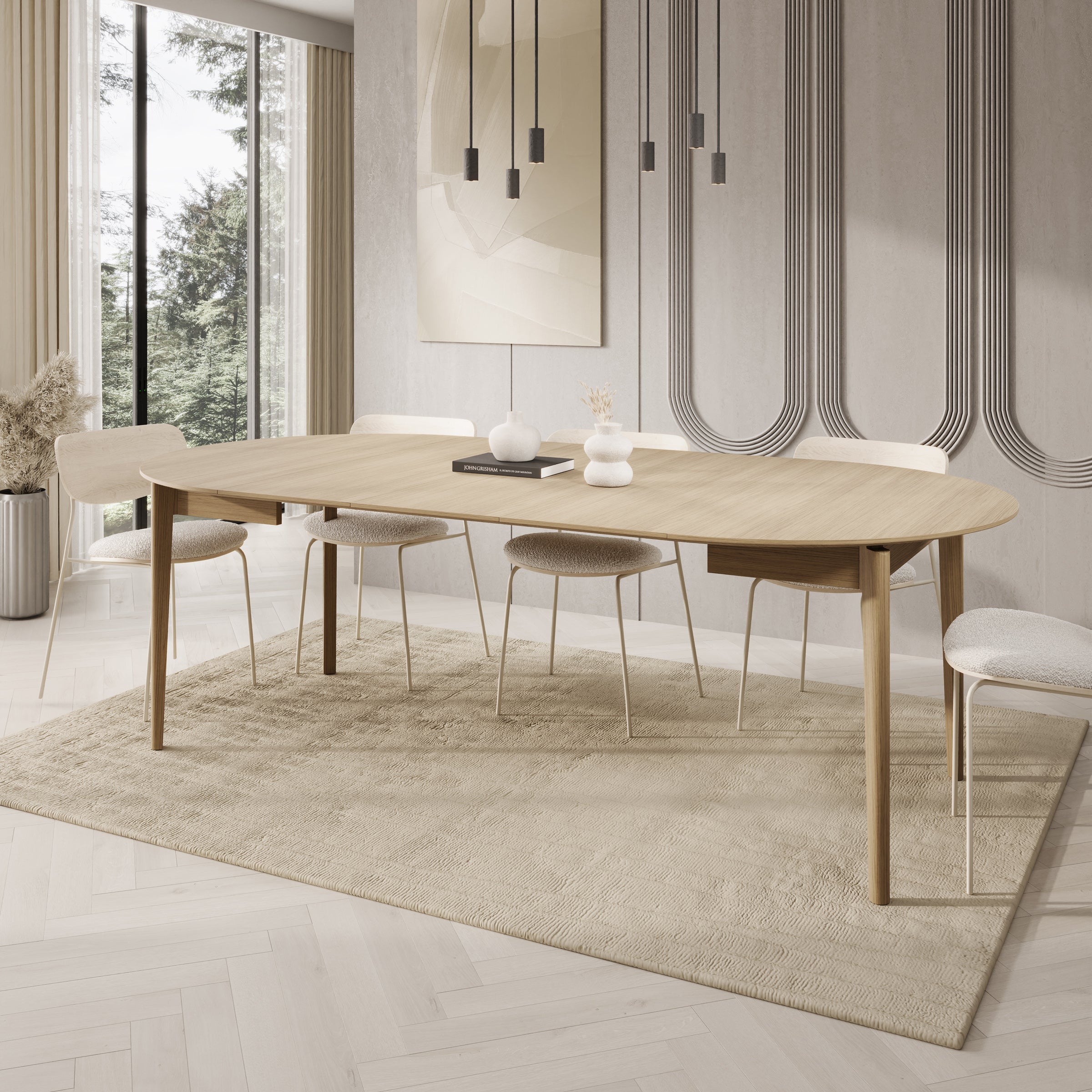 Portino - Eetkamertafel - Licht eiken - 120-240x120x77 cm
