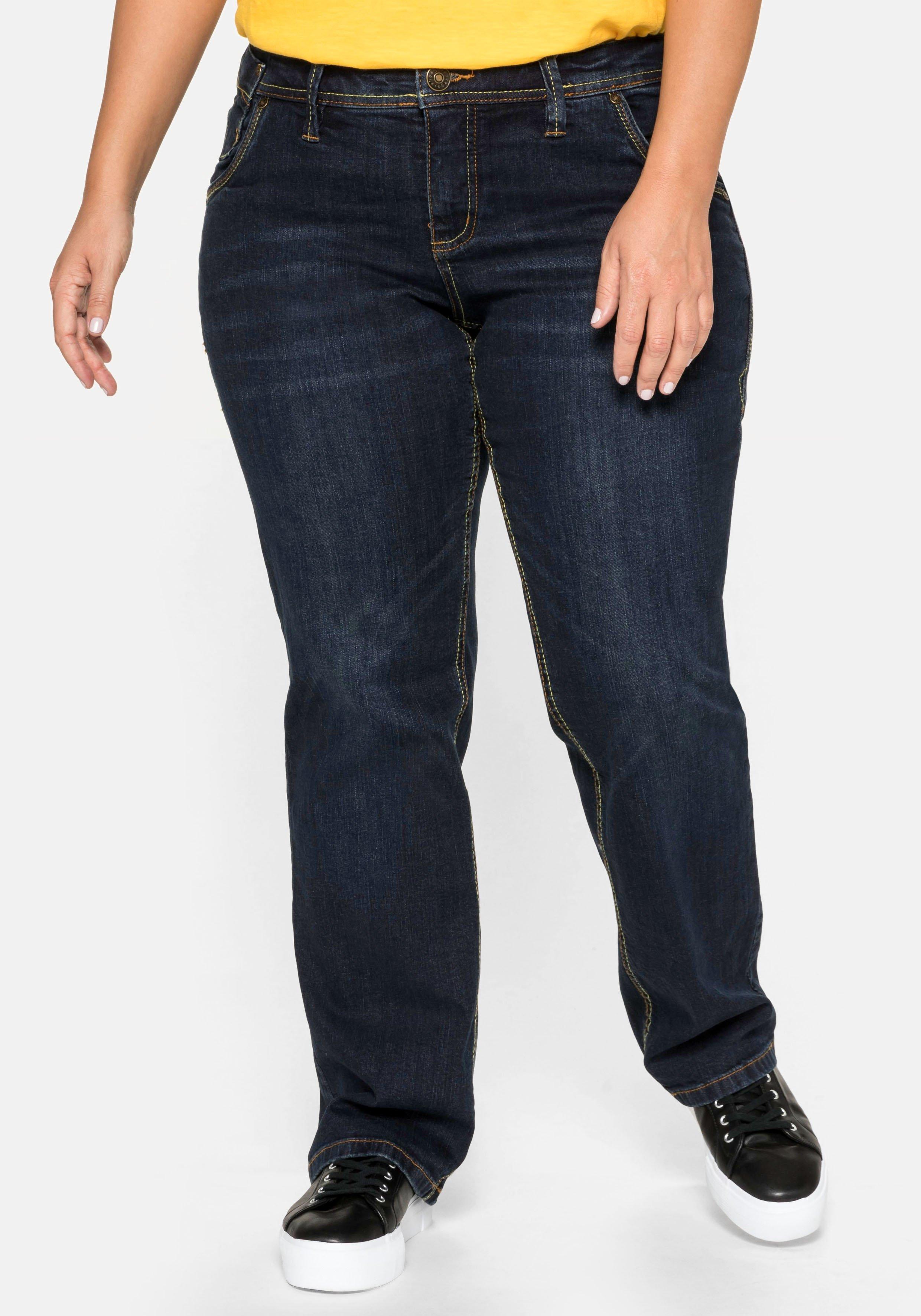 Gerade Stretch-Jeans mit Used-Effekten