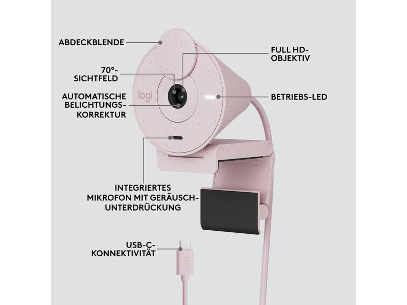 Logitech Webcam Brio 300 Rose Full HD-Webcam mit integrierter Abdeckblende