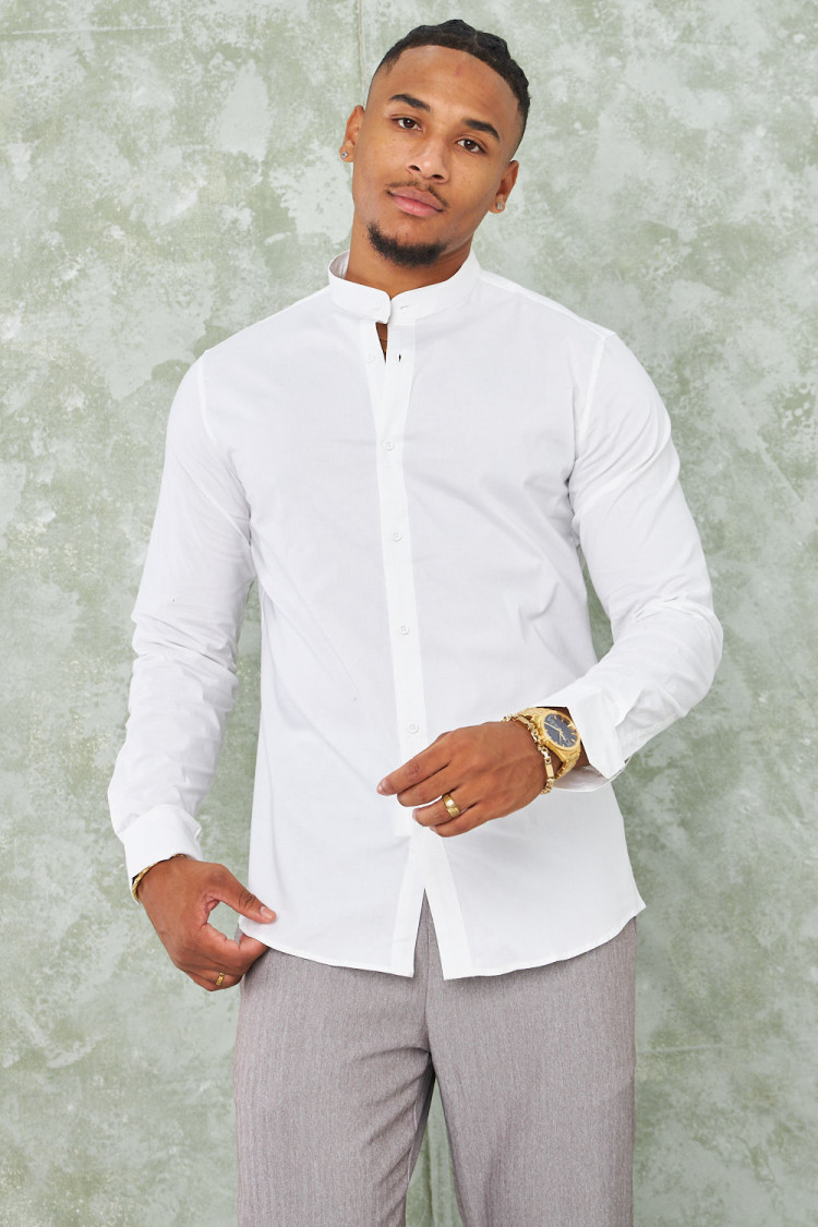Chemise à col officier blanche