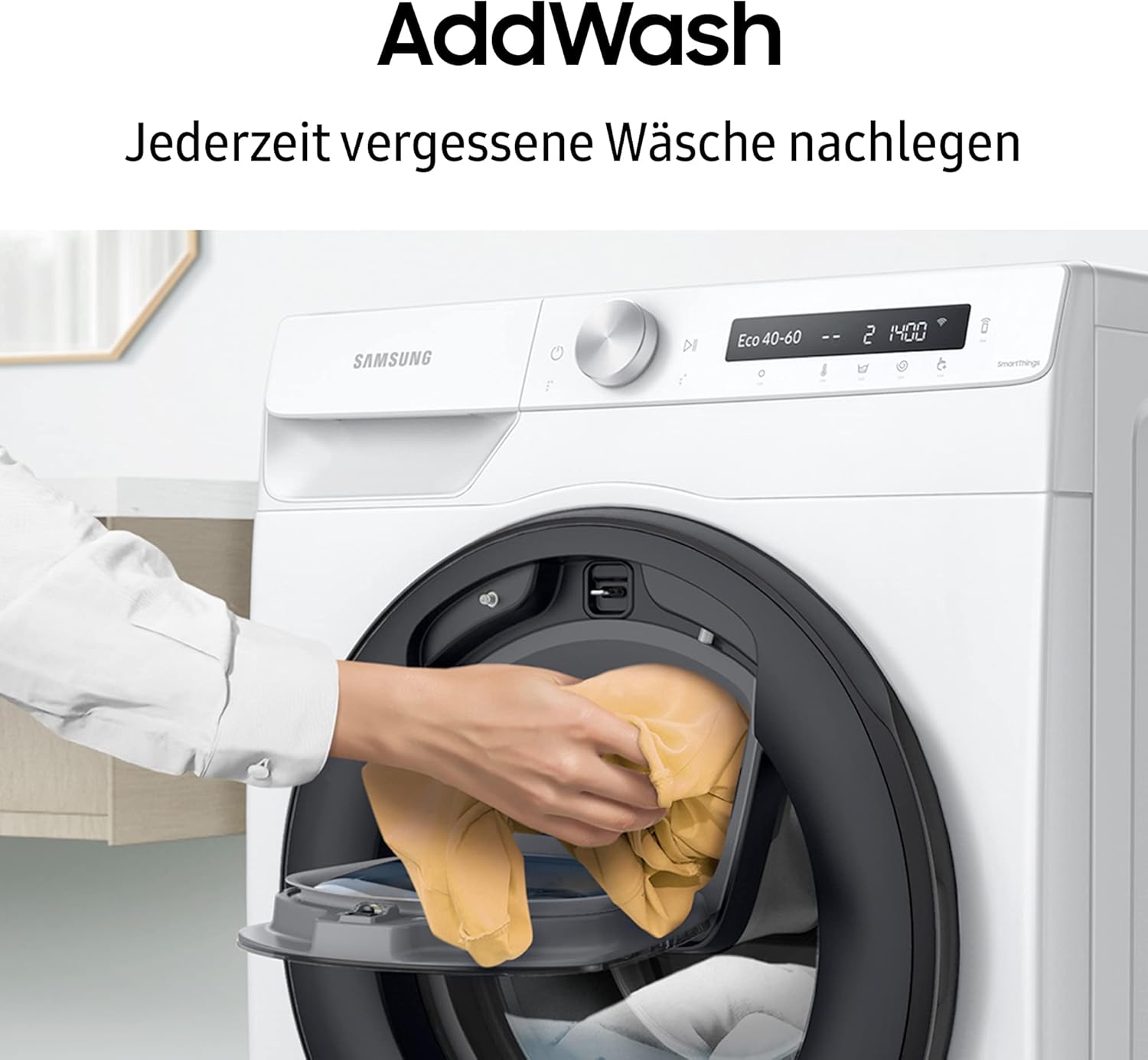 Samsung WW80T554ATW/S2 Waschmaschine, 8 kg, 1400 U/min, Ecobubble, AddWash, WiFi-SmartControl, Hygiene-Dampfprogramm, Weiß