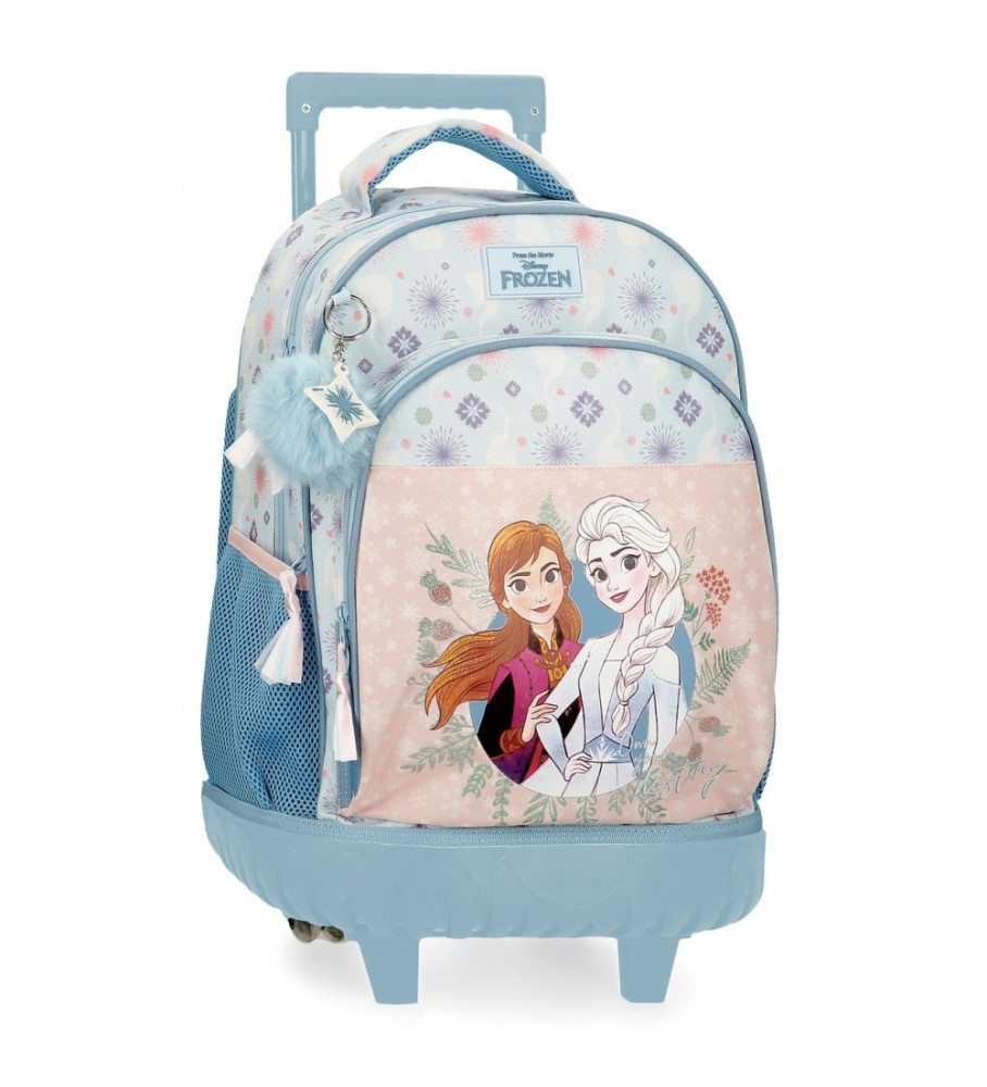 Mochila Disney Own Your Destiny com duas rodas e dois compartimentos, azul - 32x45x21cm -