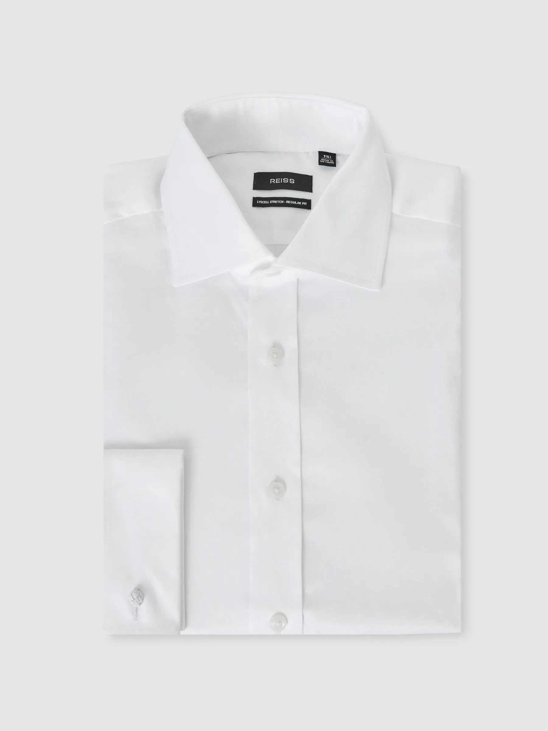 Wit - Normale Pasvorm - Reiss Bishopsgate Stretch Double-Cuff Shirt Cotton-Blend