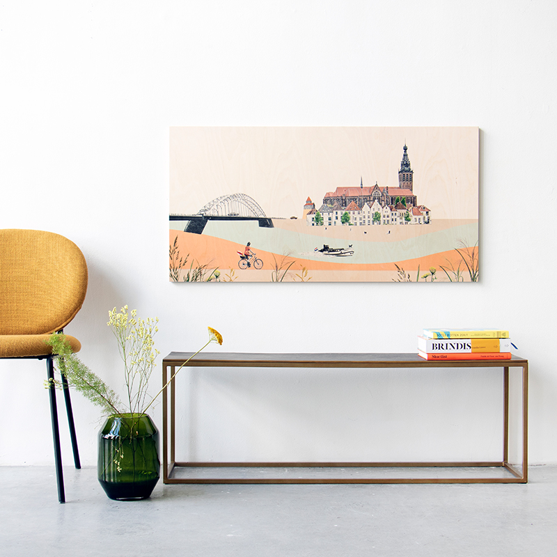 StoryWood wandpaneel Nijmegen tussen Maas en Waal 80 x 40 cm