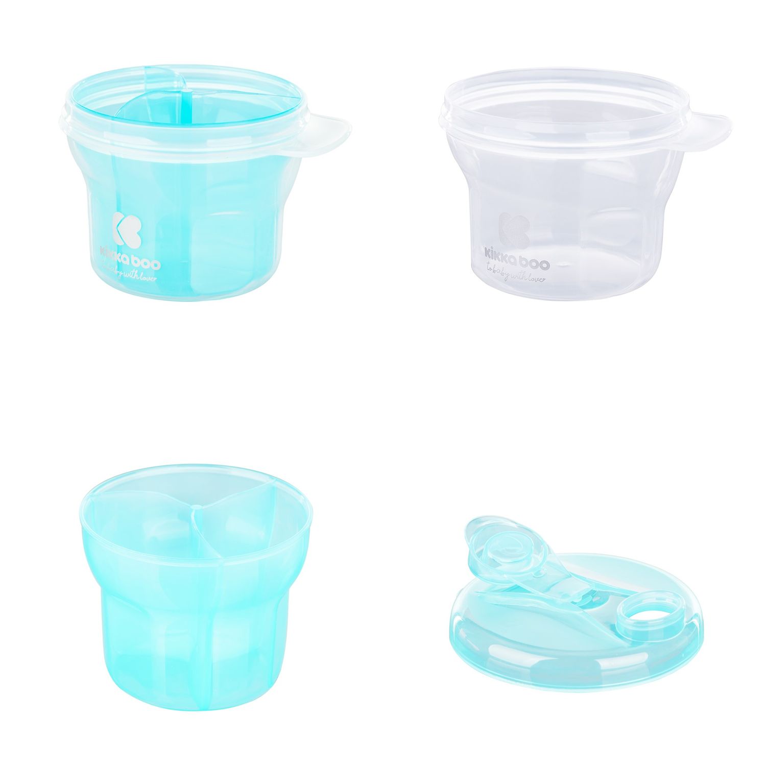 Kikkaboo Milchpulver Behälter 2 in 1 Snackbecher, drei Ablagefächer, Deckel blau