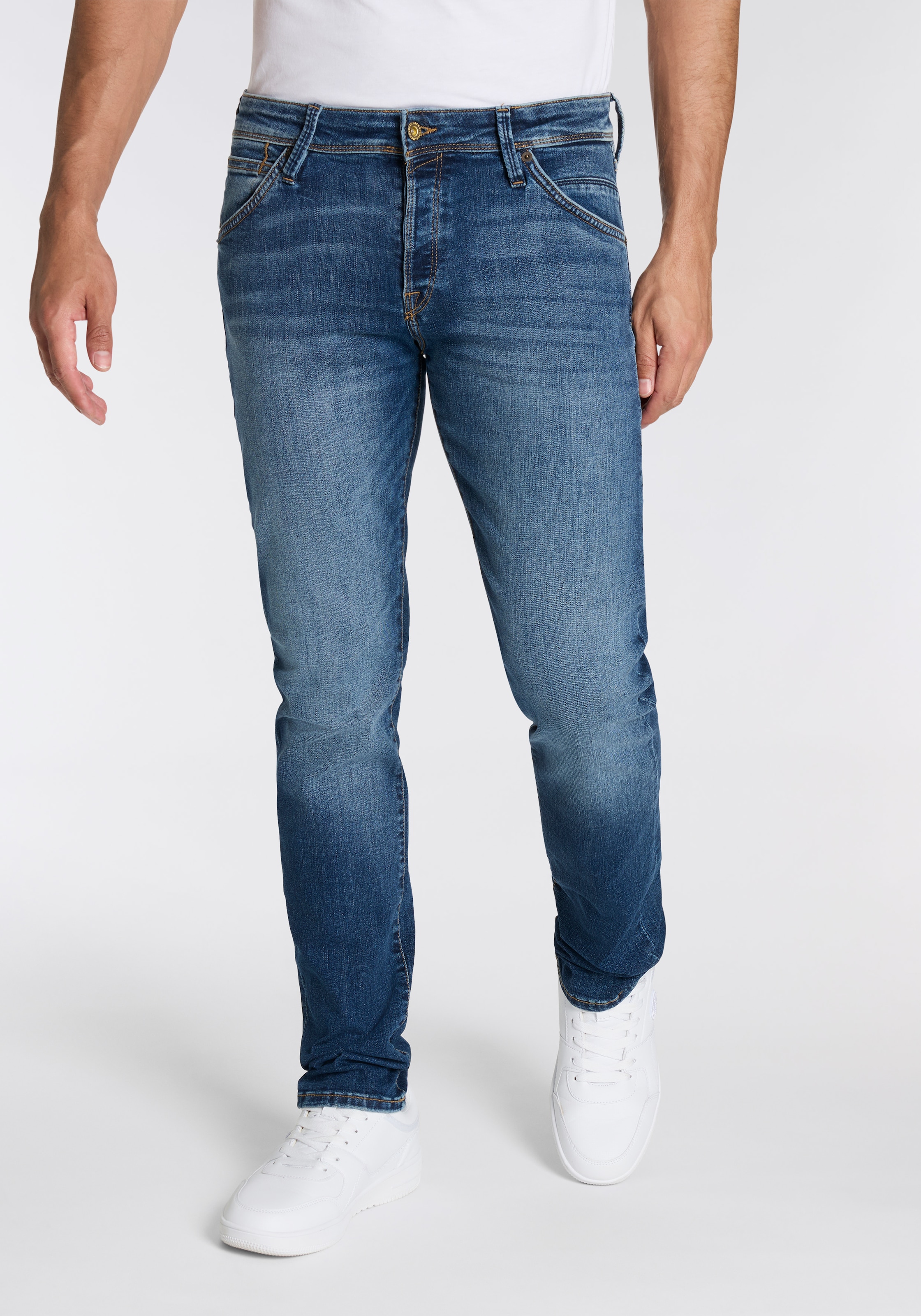 Jack & Jones Slim-fit-Jeans »JJIGLENN – Jeans mit Gürtelschlaufen und Used-Waschung«, Used, modisch, slim fit, Denim/Jeans
