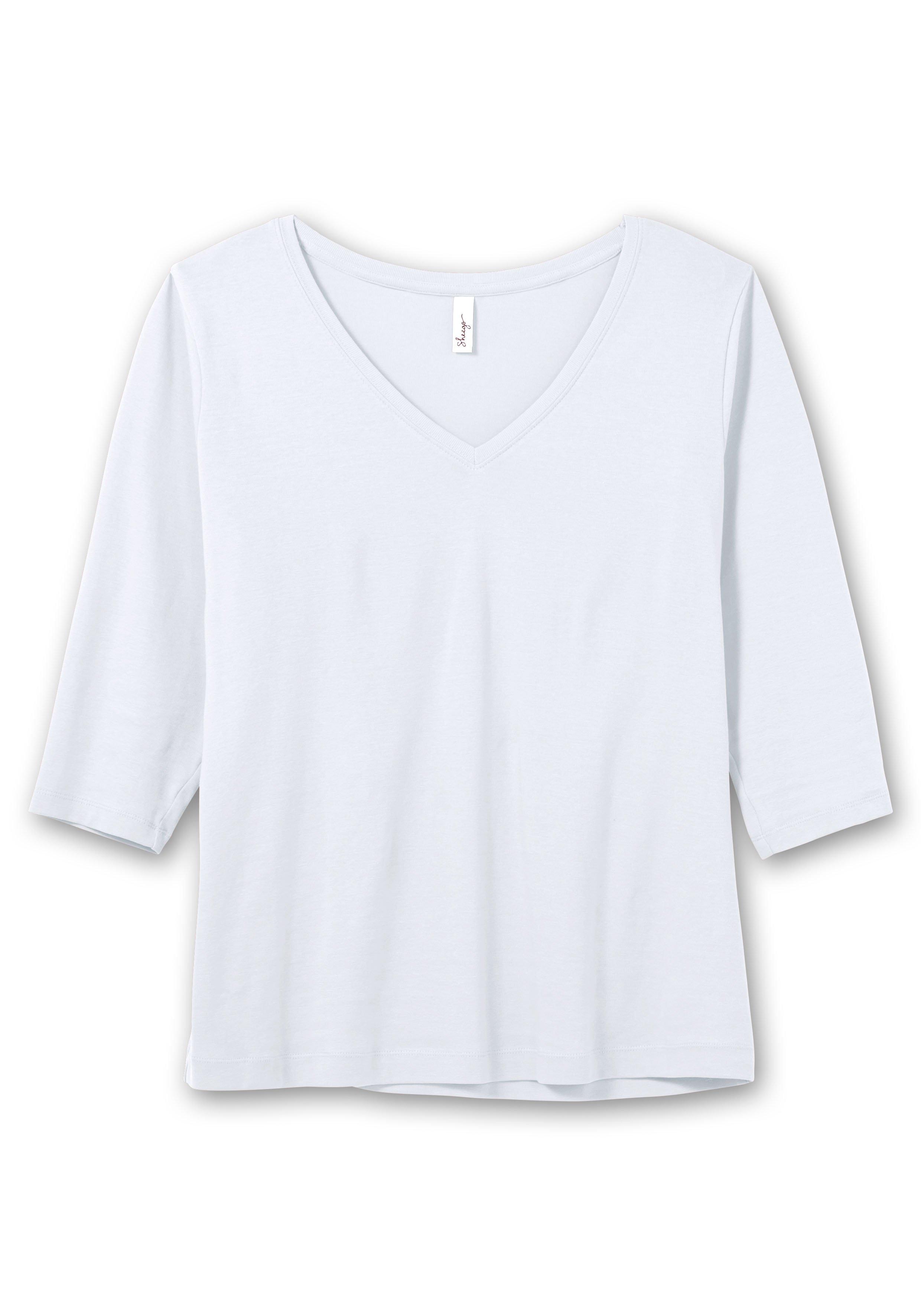 Shirt mit 3/4-Arm und V-Ausschnitt, in Rippqualität