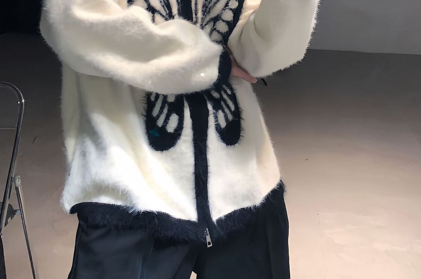 Cowpow - Hooggesloten vlinderjacquardcardigan met rits