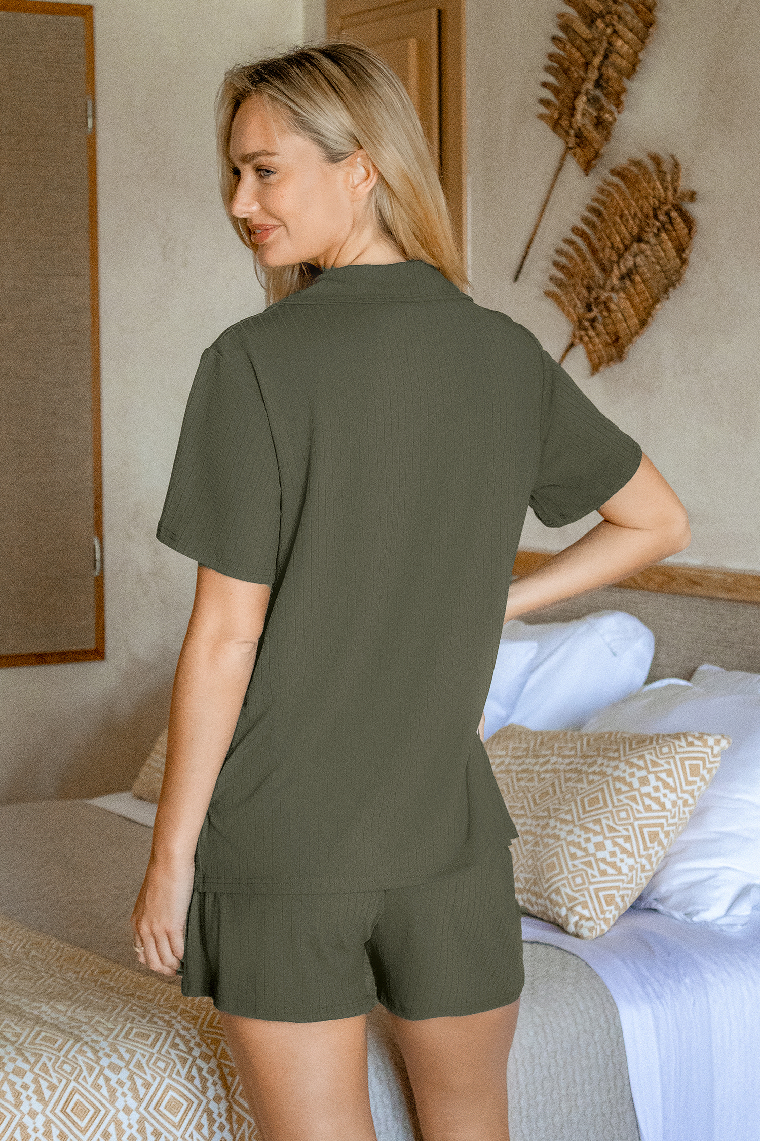 Pyjama en tricot côtelé olive