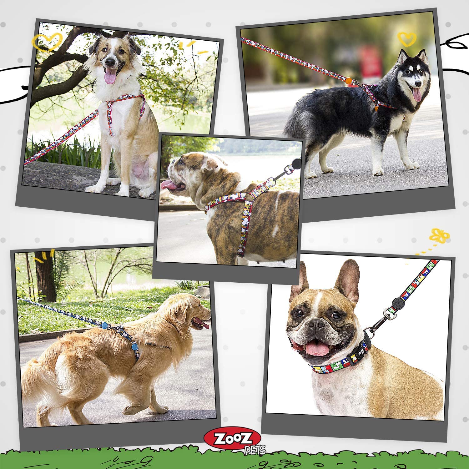 Guia para cães Zooz Pets Ziz Zag em poliéster