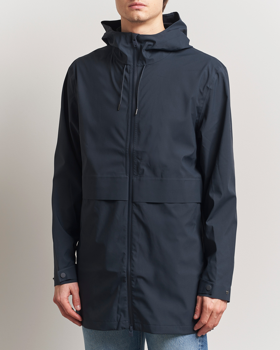 RAINS Suva Hooded Waterproof Long Jacket Navy