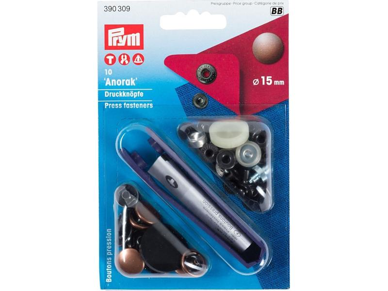 Prym Druckknöpfe Anorak Altkupfer, 15 mm Nähfreie Druckknöpfe
